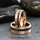 Meteorite Brushed Rose Gold Tungsten Carbide Ring 8mm