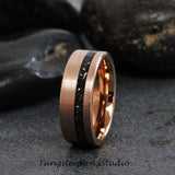 Meteorite Brushed Rose Gold Tungsten Carbide Ring 8mm