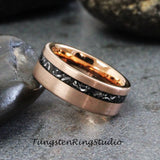 Meteorite Interstellar Brushed Rose Gold Tungsten Carbide Ring Set