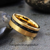 Meteorite Brushed Yellow Gold Tungsten Carbide Ring 8mm