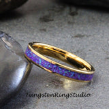 Sleepy Lavender Opal Yellow Gold Tungsten Carbide Ring 4 mm