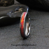 Mexican Pink Opal Silver Gray Tungsten Carbide Ring 4 mm