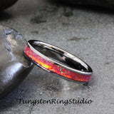 Mexican Pink Opal Silver Gray Tungsten Carbide Ring 4 mm