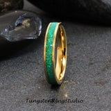 Jungle Green Opal Yellow Gold Tungsten Carbide Ring 4 mm