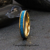 Lake Blue  Opal Yellow Gold Tungsten Carbide Ring 4 mm