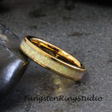 Melon Opal Yellow Gold Tungsten Carbide Ring 4 mm