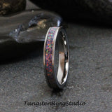 Royal Blue Gray Opal Silver Gray Tungsten Carbide Ring 4 mm