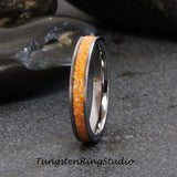 Peach Orange Opal Silver Gray Tungsten Carbide Ring 4 mm