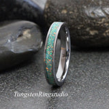 Marine Opal Silver Gray Tungsten Carbide Ring 4 mm