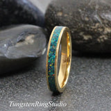 Black Blue Opal Yellow Gold Tungsten Carbide Ring 4 mm