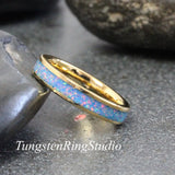 Cornflower Opal Yellow Gold Tungsten Carbide Ring 4 mm