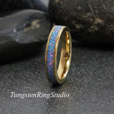 Cornflower Opal Yellow Gold Tungsten Carbide Ring 4 mm