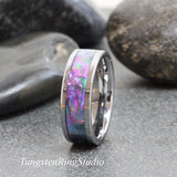 Tide Dye Dichrolam Purple Green Polish Silver Gray Tungsten Carbide Ring