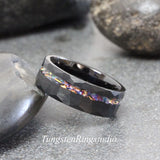 Tide Dye Orange Burl Dichrolam Hammered Black Tungsten Carbide Ring