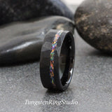 Tide Dye Orange Burl Dichrolam Hammered Black Tungsten Carbide Ring