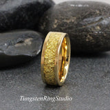 Matching 18K Gold Leaf Yellow Gold Tungsten Carbide Ring Set 6mm 8mm