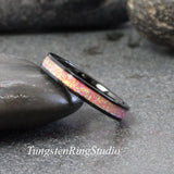 Coral Opal Black Tungsten Carbide Ring 4 mm