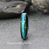 Peacock Blue Opal Black Tungsten carbide Ring 4 mm