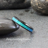 Peacock Blue Opal Black Tungsten carbide Ring 4 mm