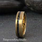 Meteorite Brushed Yellow Gold Tungsten Carbide Ring 8mm