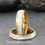 Diamond Dust Ring Yellow Gold Polish Tungsten Ring Set