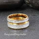 Diamond Dust Ring Yellow Gold Polish Tungsten Ring Set