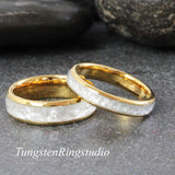 Diamond Dust Ring Yellow Gold Polish Tungsten Ring Set