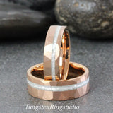 Diamond Dust Ring Rose Gold Hammered Tungsten Ring Set 8mm 6mm
