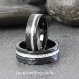 Diamond Dust Ring Black Hammered Tungsten Ring Set