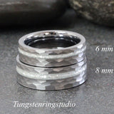 Diamond Dust Ring Silver Gray Hammered Tungsten Ring Set