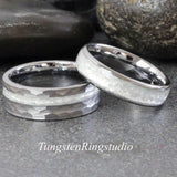 Diamond Dust Ring Silver Gray Tungsten Ring Set