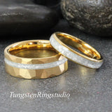 Diamond Dust Ring Rose Gold Hammered Tungsten Ring Set
