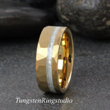 Diamond Dust Ring Rose Gold Hammered Tungsten Ring Set