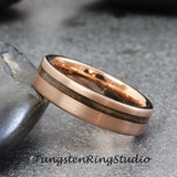 Whiskey Barrel Rose Gold Tungsten Ring Set