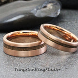 Whiskey Barrel Rose Gold Tungsten Ring Set