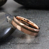 Whiskey Barrel Rose Gold hammered Tungsten Ring Set