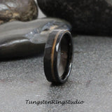 Whiskey Barrel Black Hammered Tungsten Ring Set