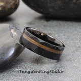 Whiskey Barrel Black Hammered Tungsten Ring Set
