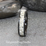 Black Flat Glass Tungsten Ring Set