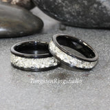 Black Flat Glass Tungsten Ring Set