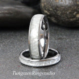 Diamond Dust Ring Silver Gray Polish Tungsten Ring Set