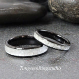 Diamond Dust Ring Black Polish Tungsten Ring Set