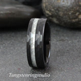 Diamond Dust Ring Black Hammered Tungsten Ring Set
