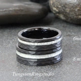 Diamond Dust Ring Black Hammered Tungsten Ring Set