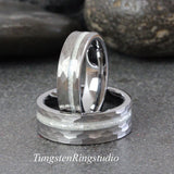 Diamond Dust Ring Silver Gray Hammered Tungsten Ring Set