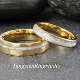 Diamond Dust Ring Rose Gold Hammered Tungsten Ring Set