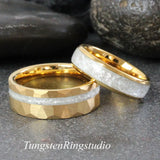 Diamond Dust Ring Rose Gold Hammered Tungsten Ring Set