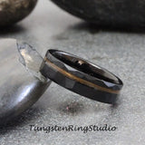Whiskey Barrel Black Hammered Tungsten Ring Set