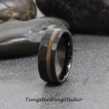 Whiskey Barrel Black Hammered Tungsten Ring Set
