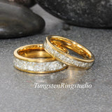 Yellow Gold Flat Glass Tungsten Ring Set